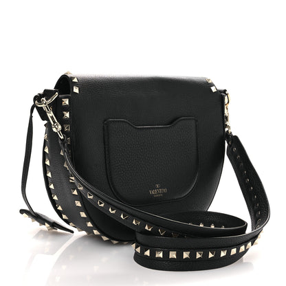 Valentino Garavani Grained Calfskin Rockstud Saddle Bag Black 3 of 12