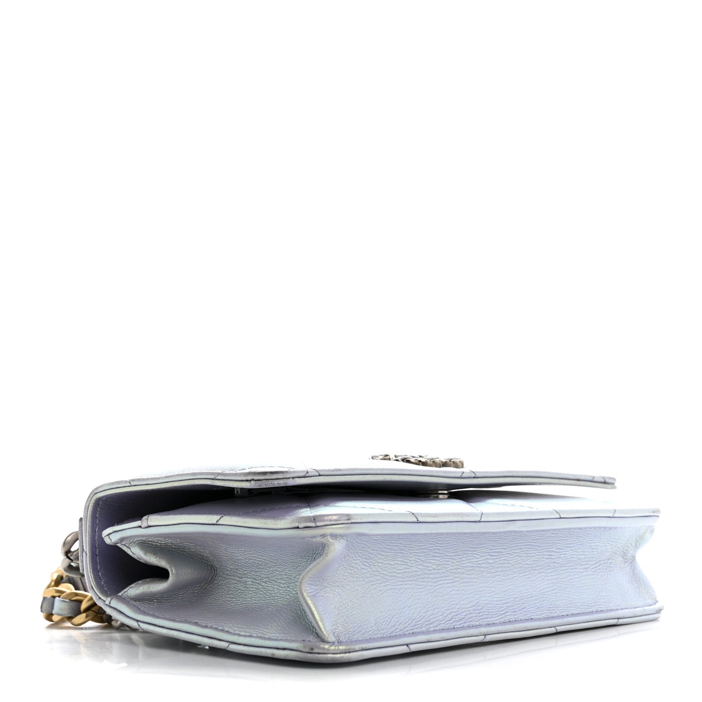 Iridescent Calfskin Quilted Chanel 19 Wallet On Chain WOC Light Purple