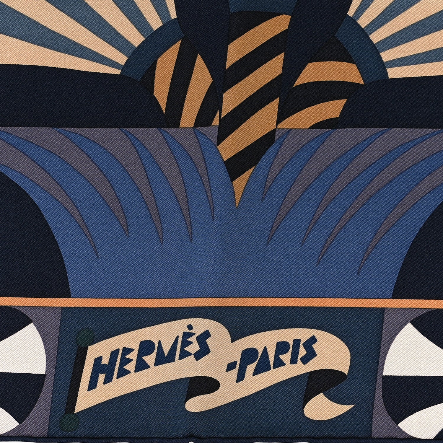 Hermes Silk Gavroche Parade En Fanfare Scarf 90 Bleu Nuit Beige Vert 3 of 3