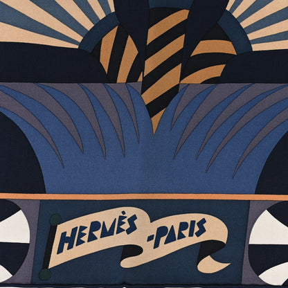 Hermes Silk Gavroche Parade En Fanfare Scarf 90 Bleu Nuit Beige Vert 3 of 3