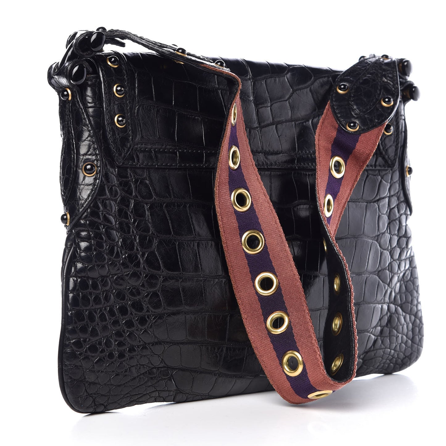 Crocodile Studded Pelham Borchie Flap Bag Black