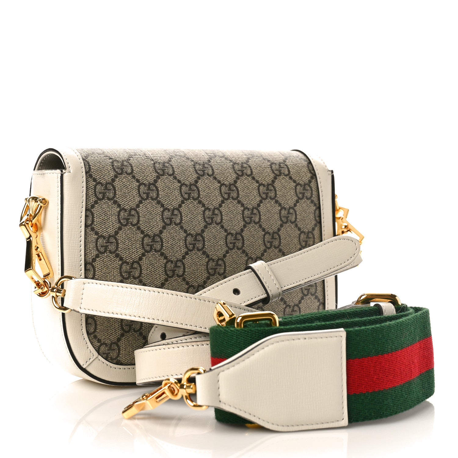 Gucci GG Supreme Monogram Web Mini Horsebit 1955 Shoulder Bag Beige Mystic White 2 of 10