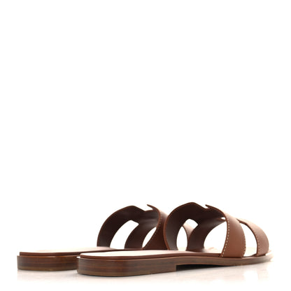 Hermes Box Calfskin Oran Sandals 37.5 Gold 5 of 10