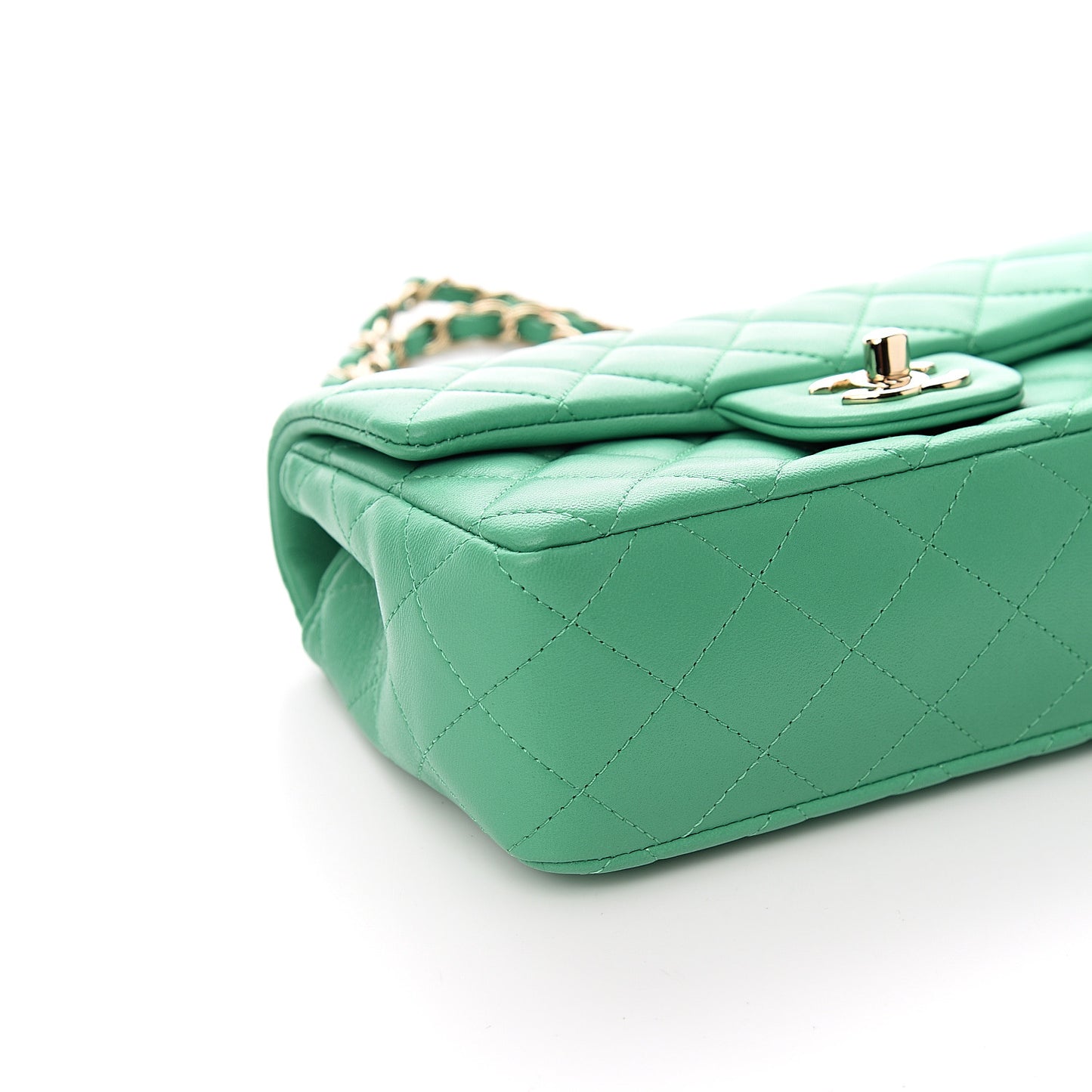 Lambskin Quilted Mini Rectangular Flap Green