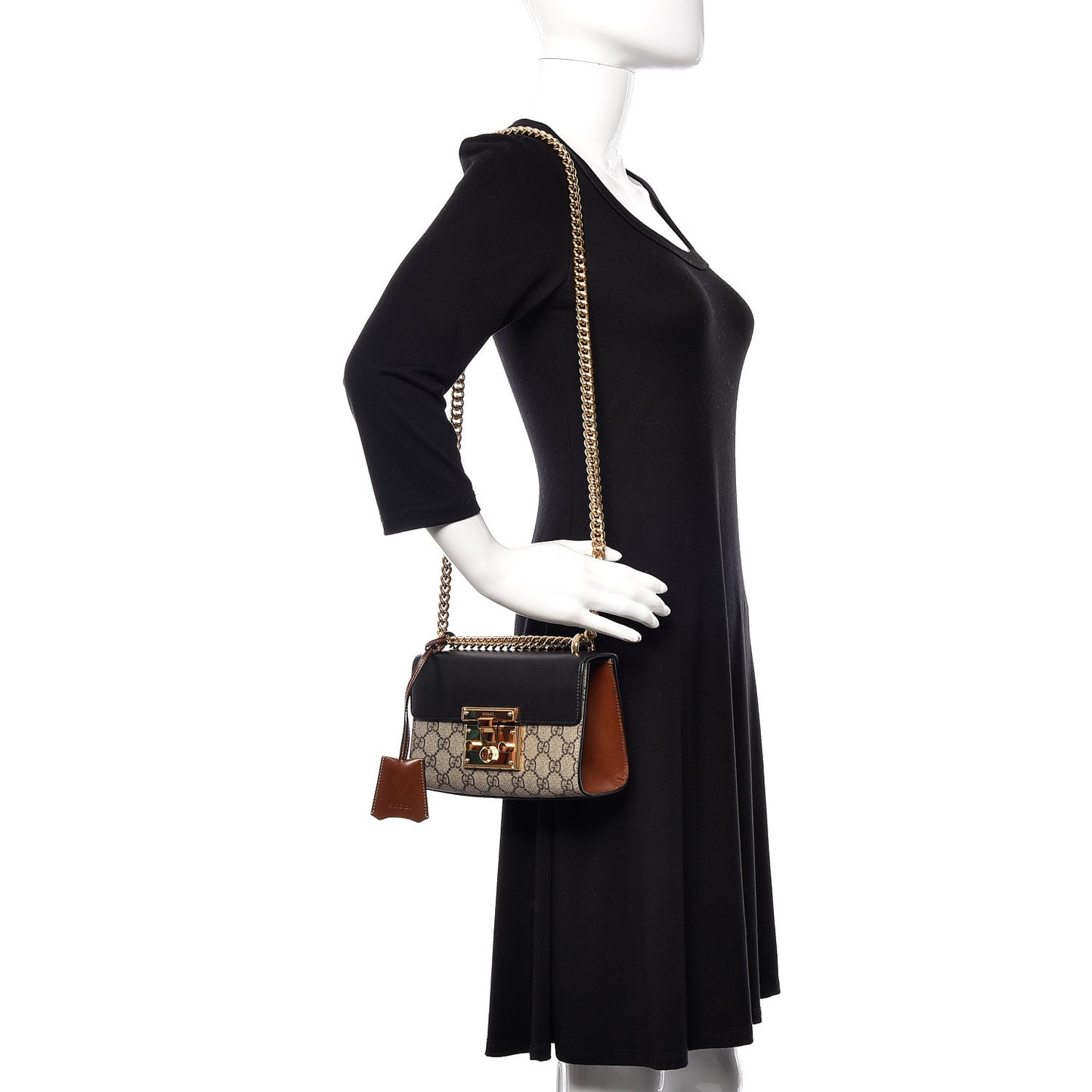 GG Supreme Monogram Calfskin Small Padlock Shoulder Bag Beige Black Cuir