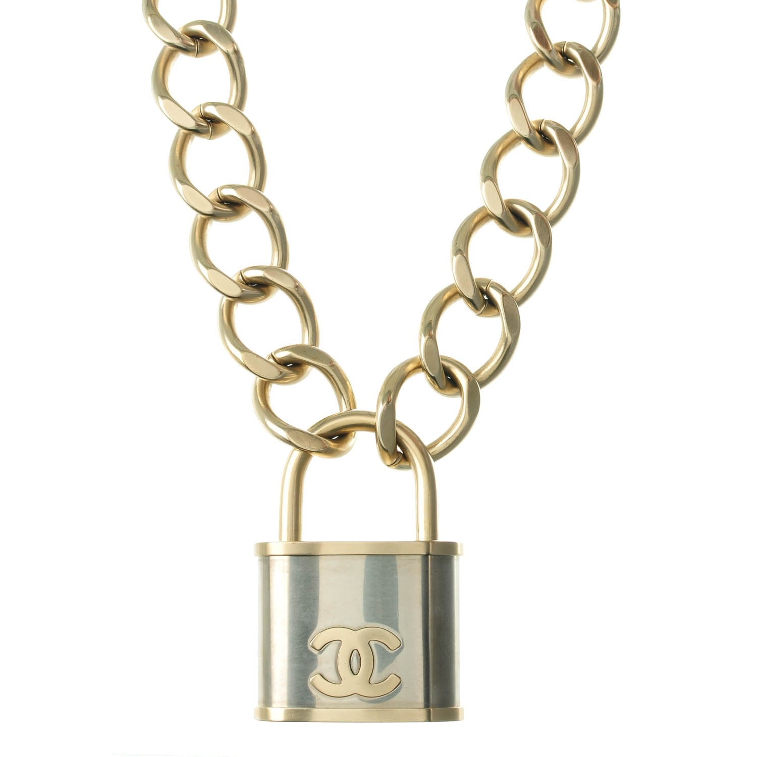 Chanel CC Oversized Padlock Necklace Gold Silver 1 of 6