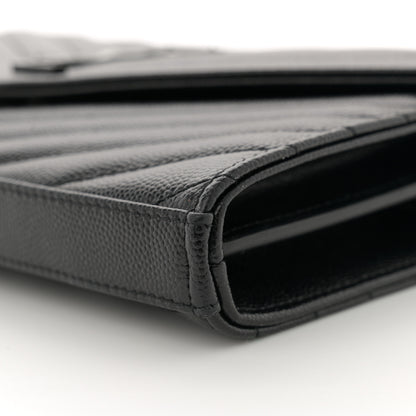 Saint Laurent Grain De Poudre Matelasse Chevron Monogram Monochrome Chain Wallet Black 11 of 13