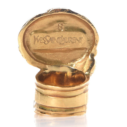 Saint Laurent Glass Cabochon Arty Ovale Ring 6 Blue Gold 3 of 4