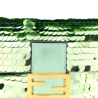 Fendi Satin Paillettes Catalan Mirror Mini Baguette 1997 Green 7 of 9