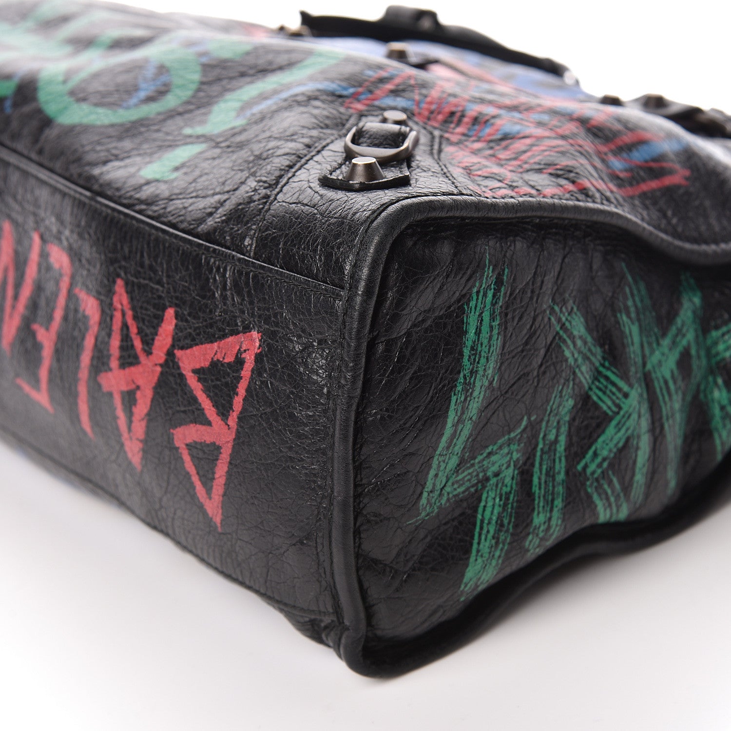 Balenciaga Agneau Graffiti All Over Classic Hardware City Black Vert Rouge 9 of 10
