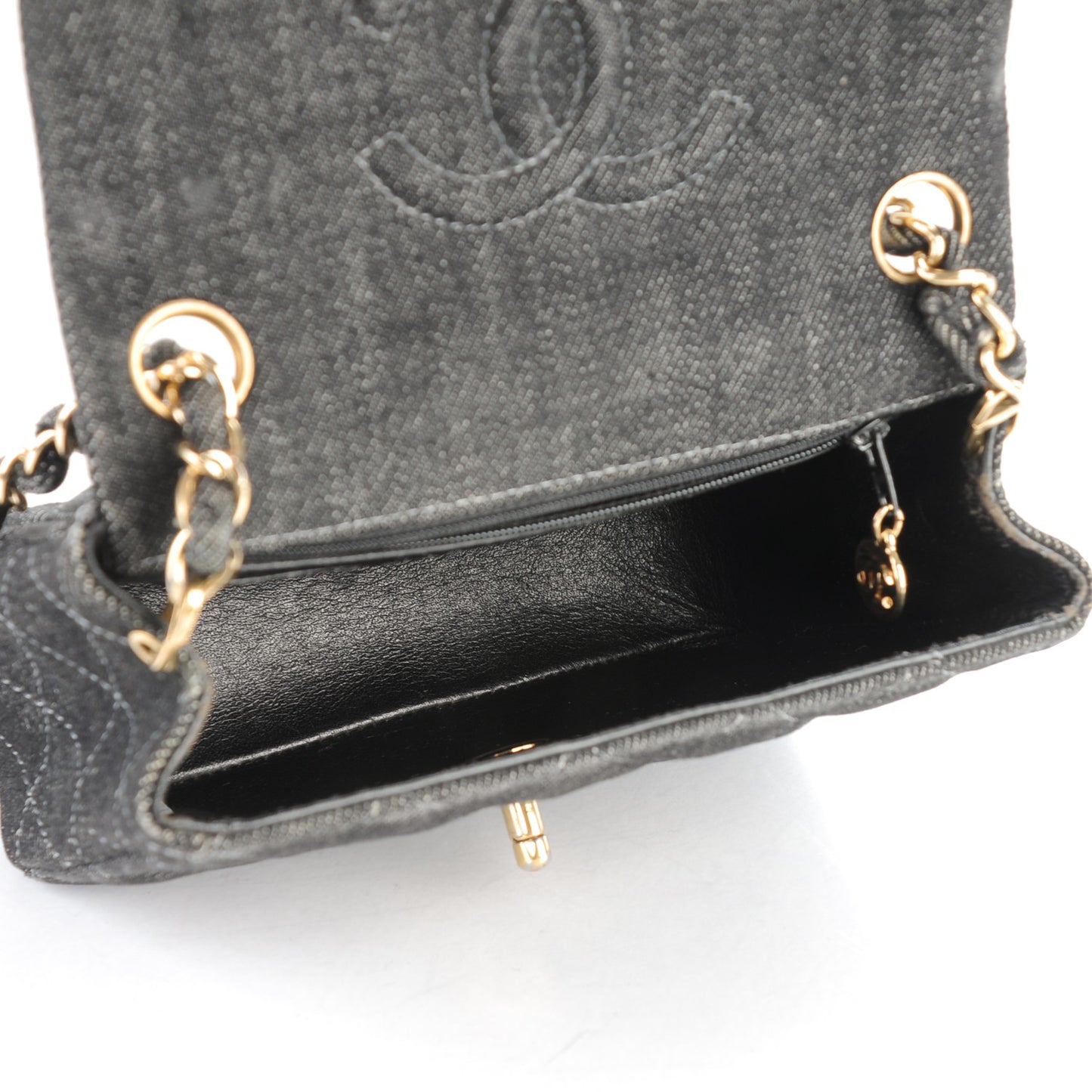 Denim Quilted Mini Square Flap Black