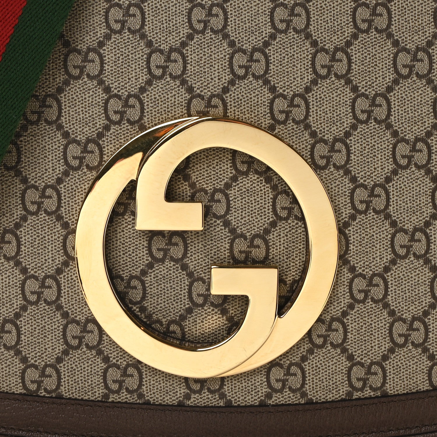 Gucci GG Supreme Monogram Textured Dollar Calfskin Web Medium Blondie Top Handle Shoulder Flap Bag Beige Ebony New Acero 8 of 10