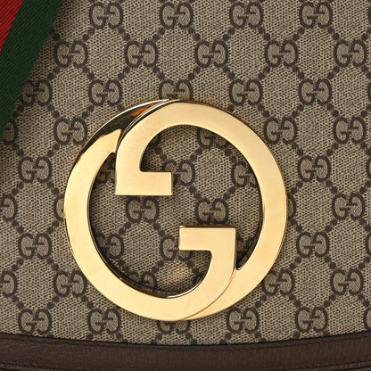 Gucci GG Supreme Monogram Textured Dollar Calfskin Web Medium Blondie Top Handle Shoulder Flap Bag Beige Ebony New Acero 8 of 10