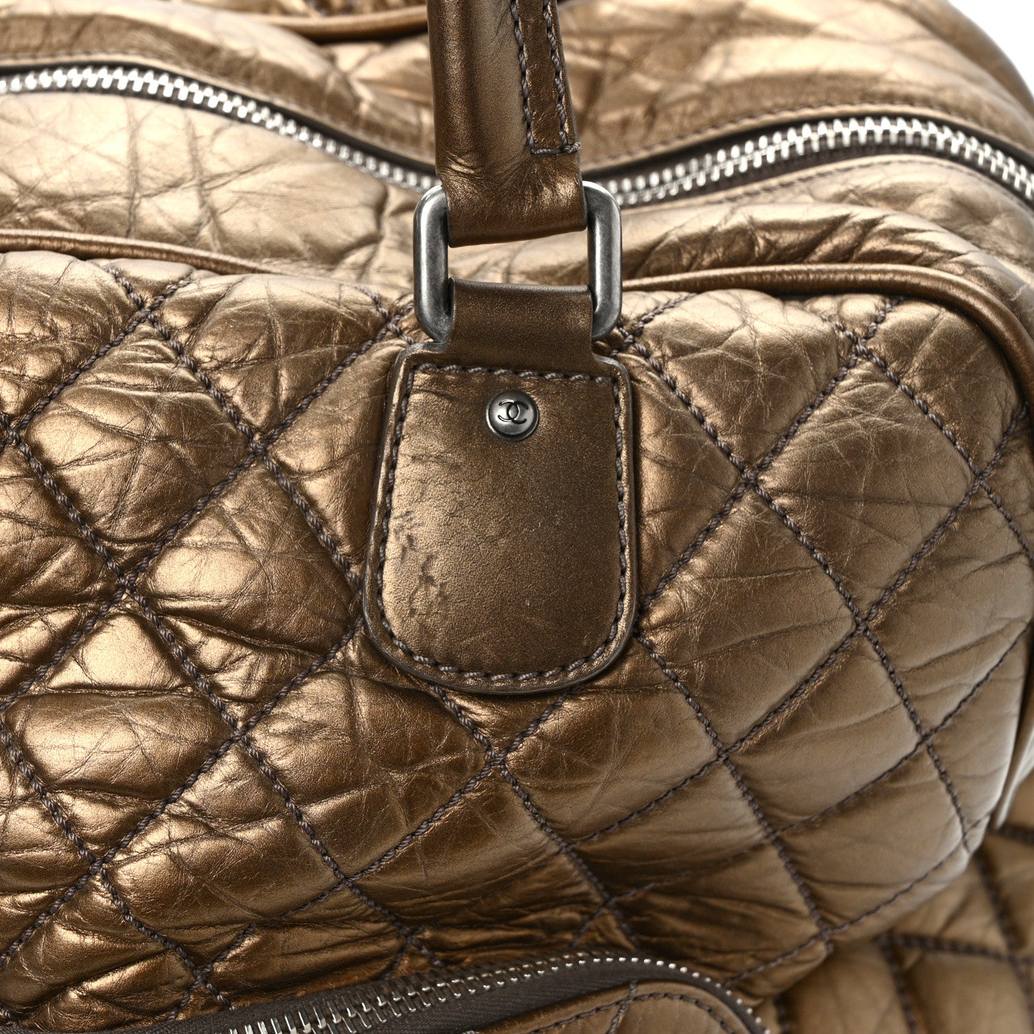 Chanel Metallic Calfskin Paris New York Duffel Bag Bronze 12 of 14