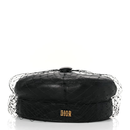 Christian Dior Lambskin Arty Beret Cap with Veil 59 Black 5 of 8