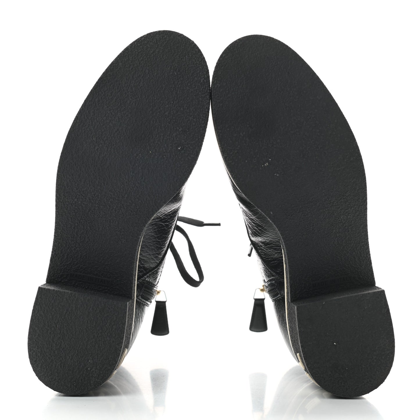 Shiny Crumpled Lambskin Lace Up Combat Boots 38.5 Black