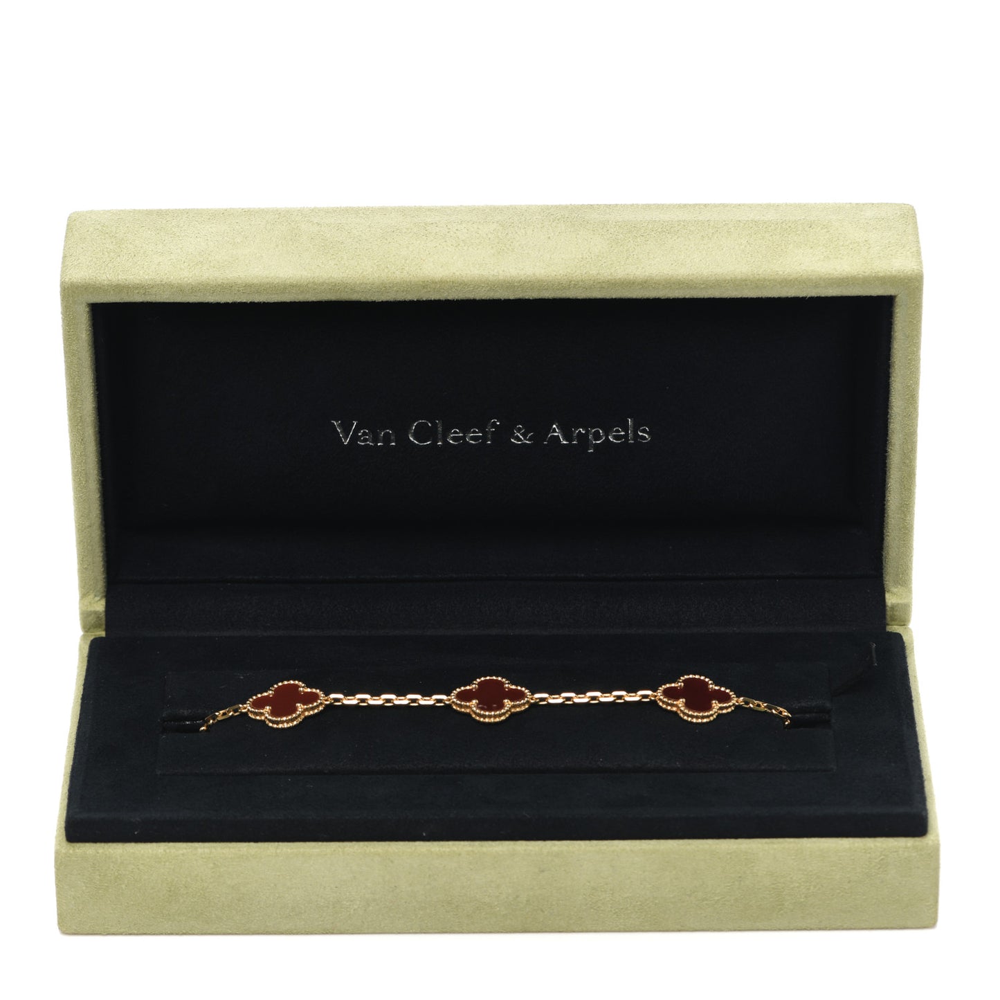 18K Yellow Gold Carnelian 5 Motifs Vintage Alhambra Bracelet
