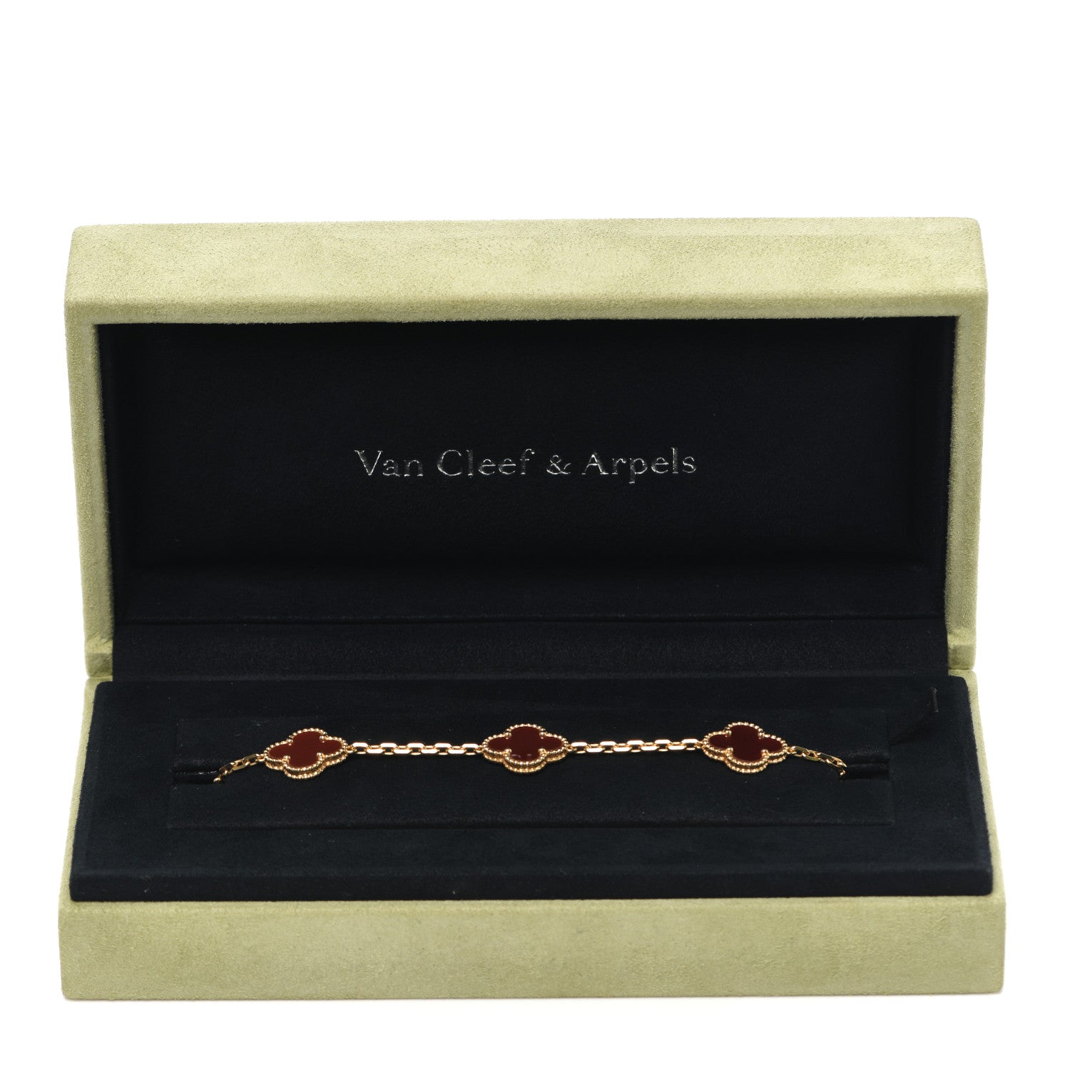 Van Cleef & Arpels 18K Yellow Gold Carnelian 5 Motifs Vintage Alhambra Bracelet 7 of 7