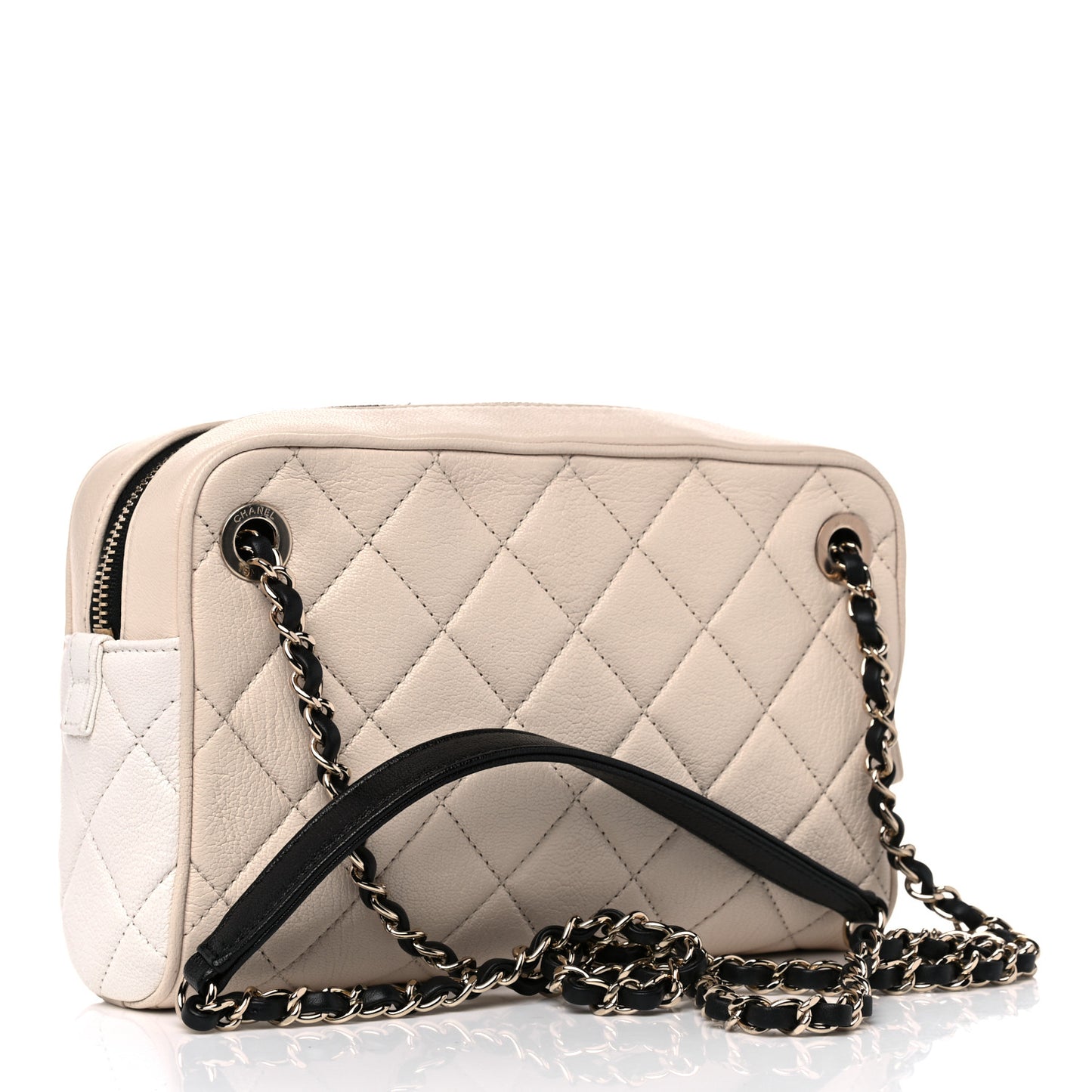 Goatskin Quilted Camera Case Beige White Black