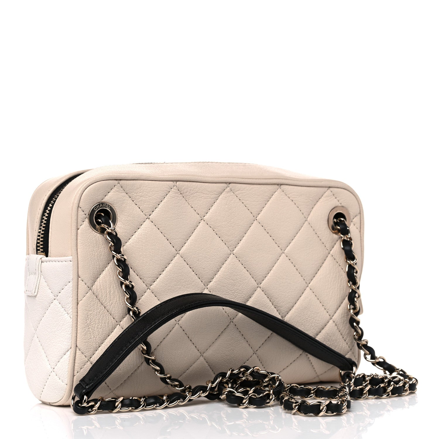 Chanel Goatskin Quilted Camera Case Beige White Black 3 of 10