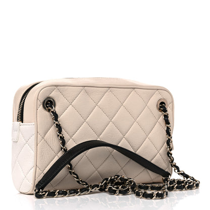Chanel Goatskin Quilted Camera Case Beige White Black 3 of 10