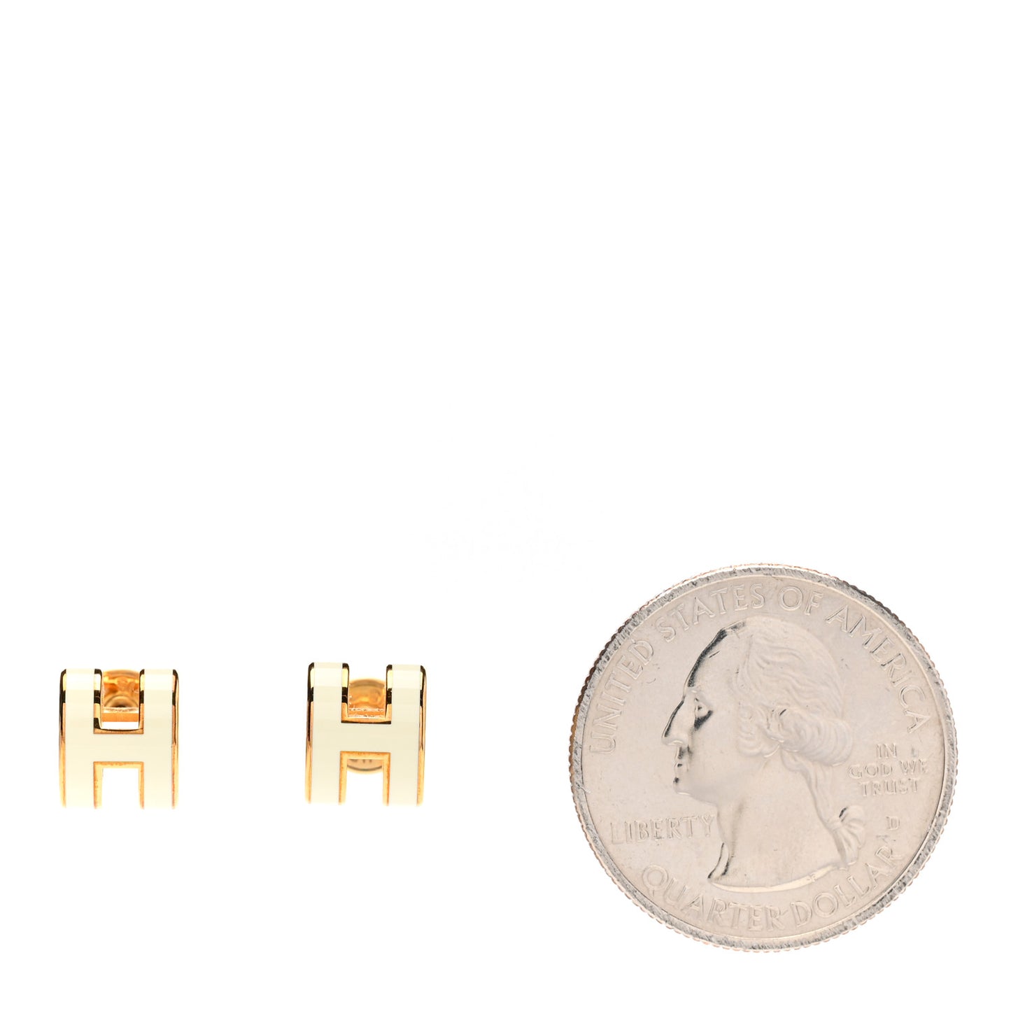Gold Lacquered Mini Pop H Earrings White