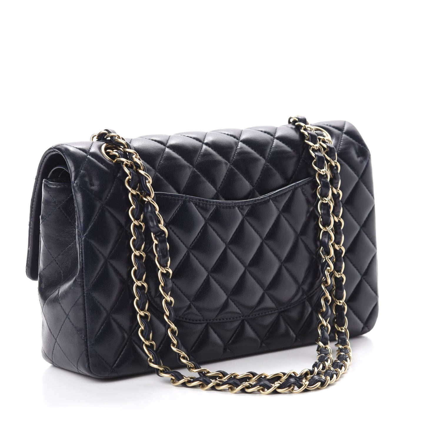 Lambskin Quilted Medium Double Flap Navy