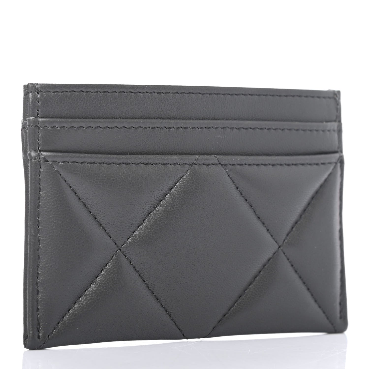 Chanel Lambskin Quilted Chanel 19 Card Holder Dark Grey 2 of 4