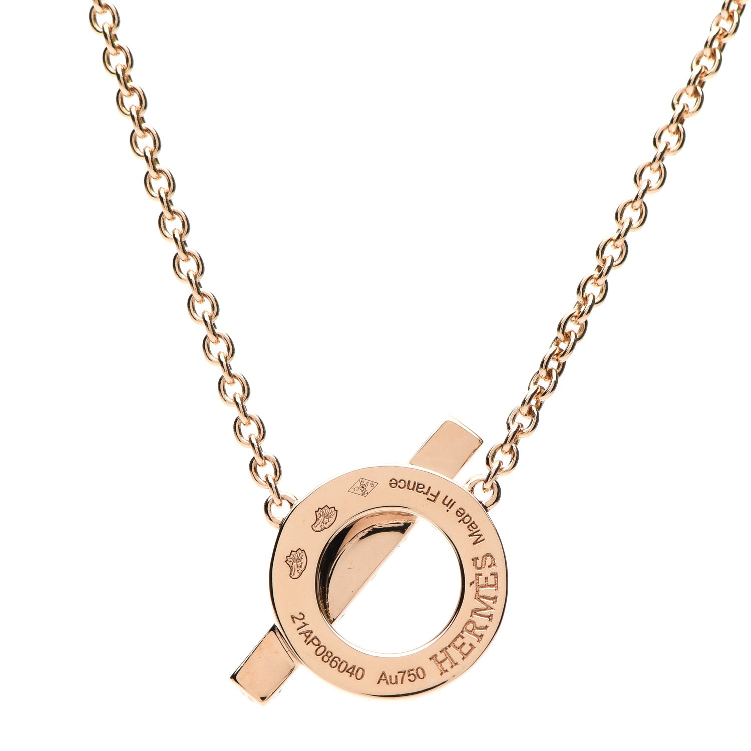 Hermes 18K Rose Gold Diamond Finesse Pendant Necklace 4 of 5