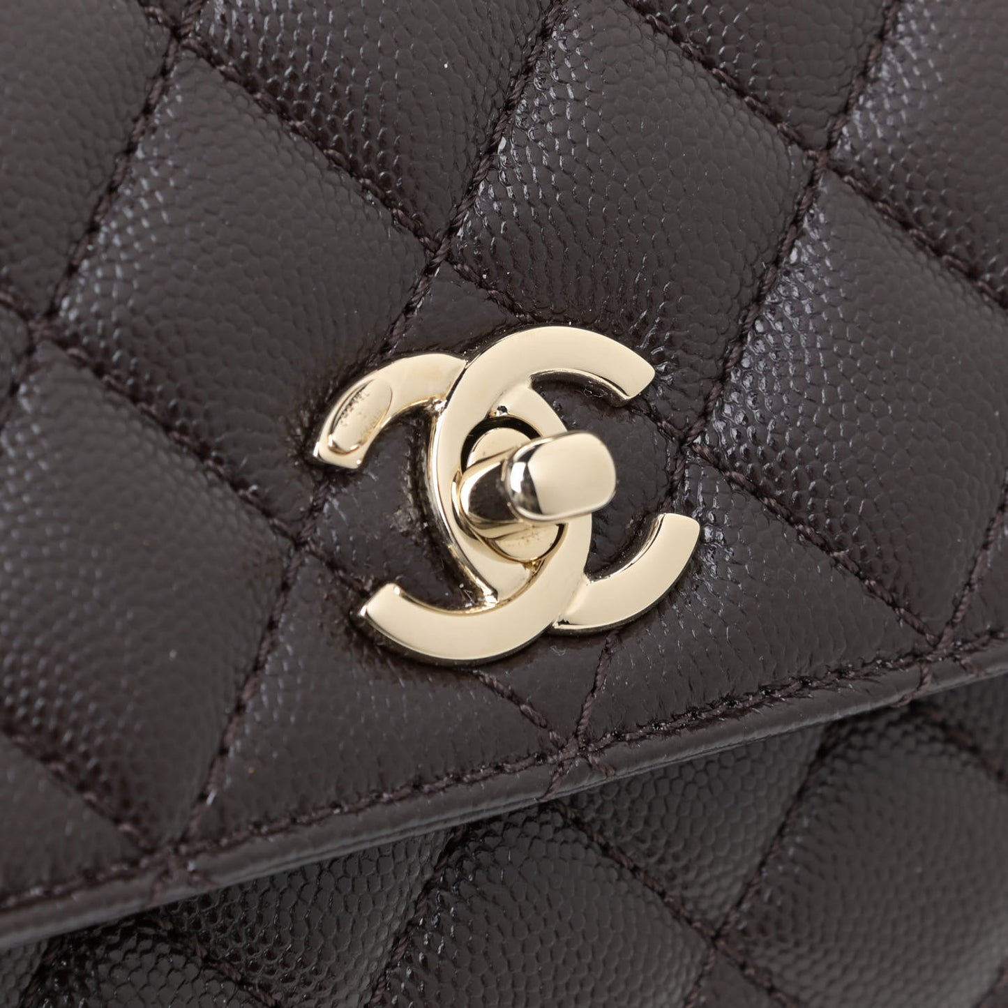 Caviar Quilted Mini Coco Handle Flap Dark Brown