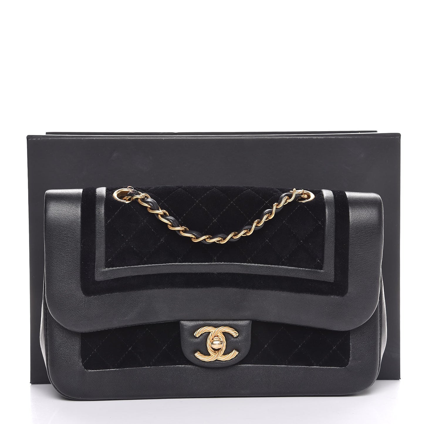 Metallic Lambskin Velvet Quilted Medium Flap Black
