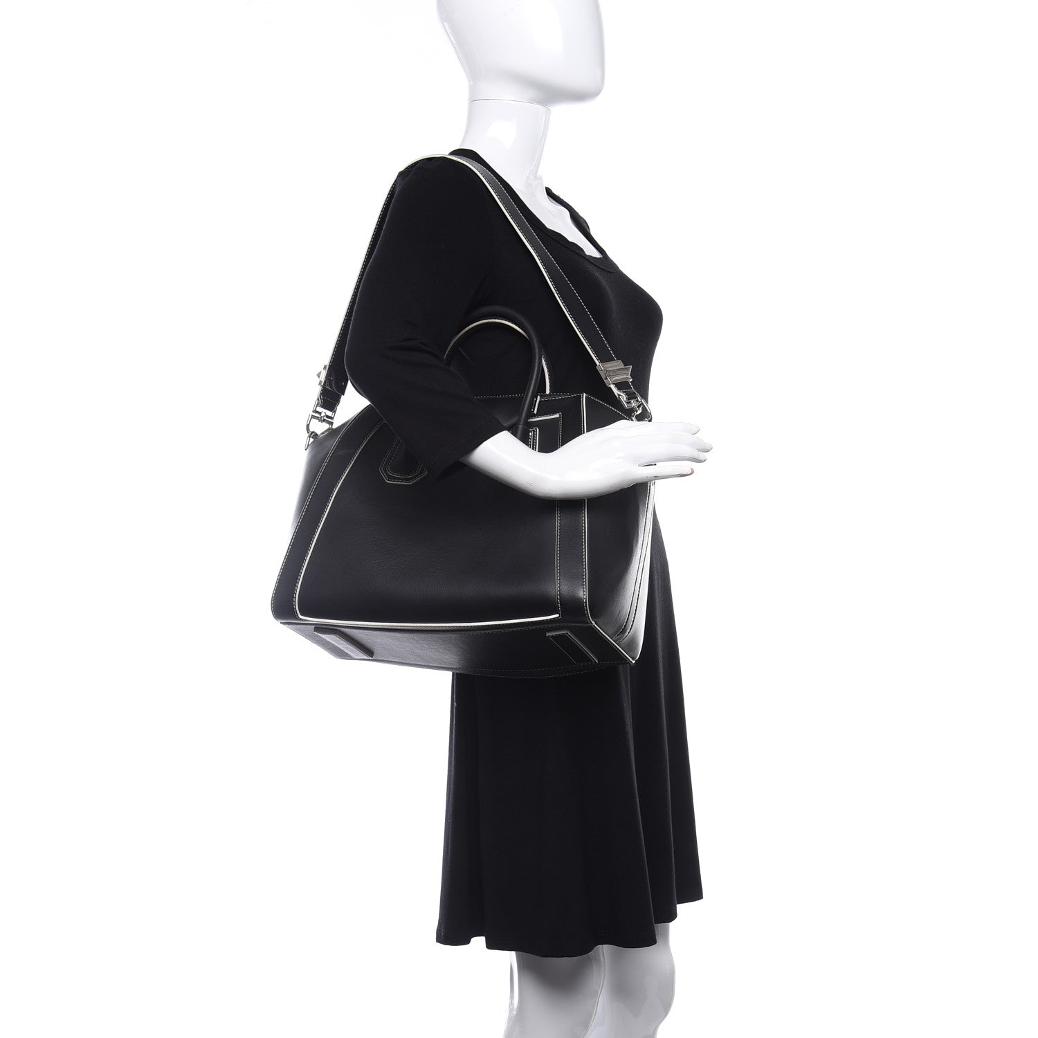 Givenchy Calfskin Contrast Stitched Medium Antigona Black 3 of 10