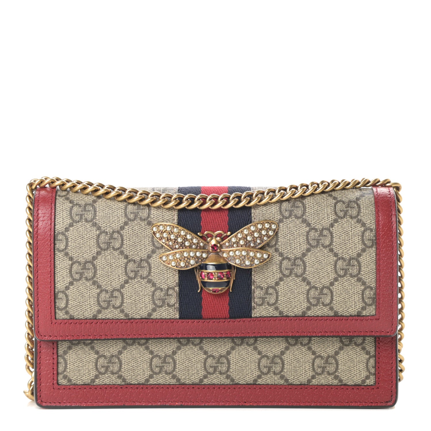 Gucci GG Supreme Monogram Web Queen Margaret Chain Wallet Red 1 of 10