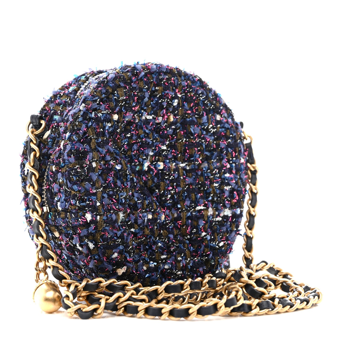 Tweed Quilted Round Clutch With Chain Multicolor