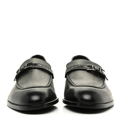 Hermes Calfskin Shiny Alligator Mens Monterey Loafers 44 Black 2 of 13