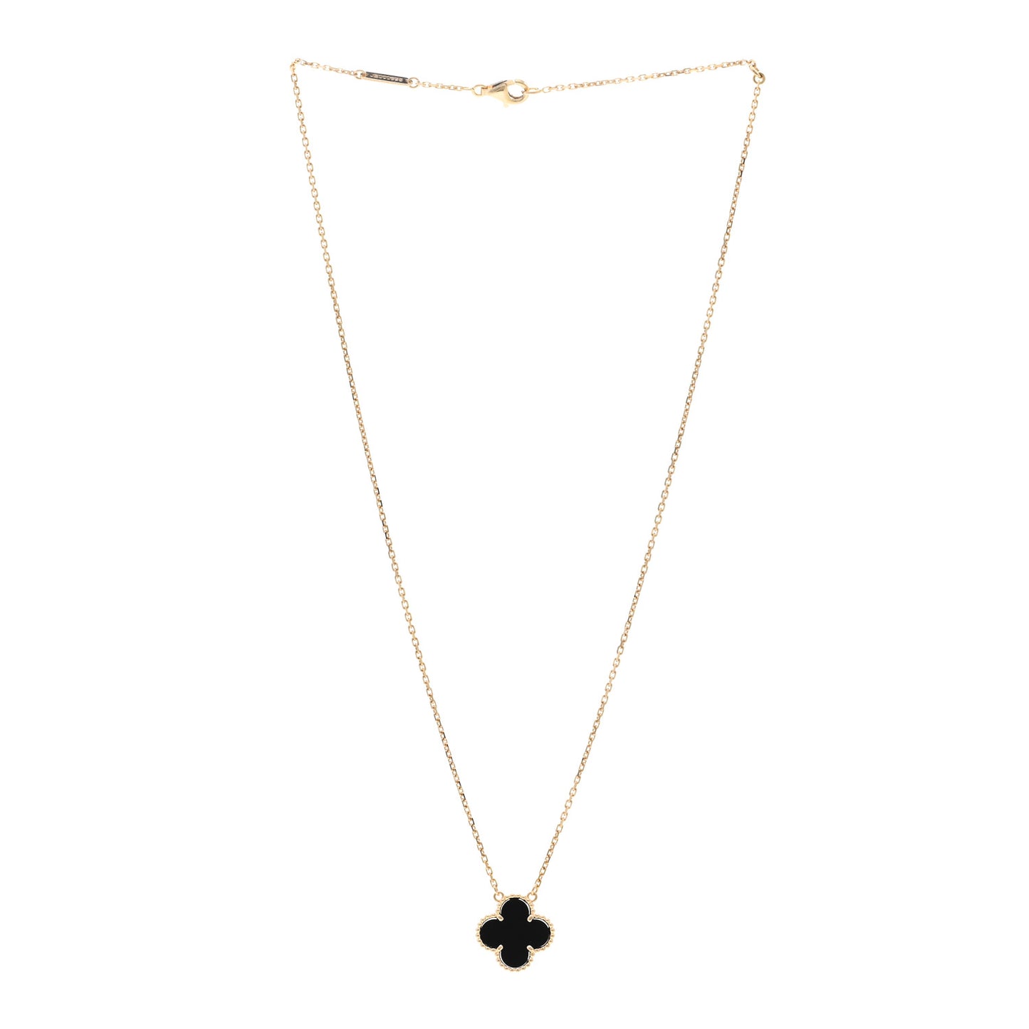 18K Yellow Gold Black Onyx Vintage Alhambra Pendant Necklace