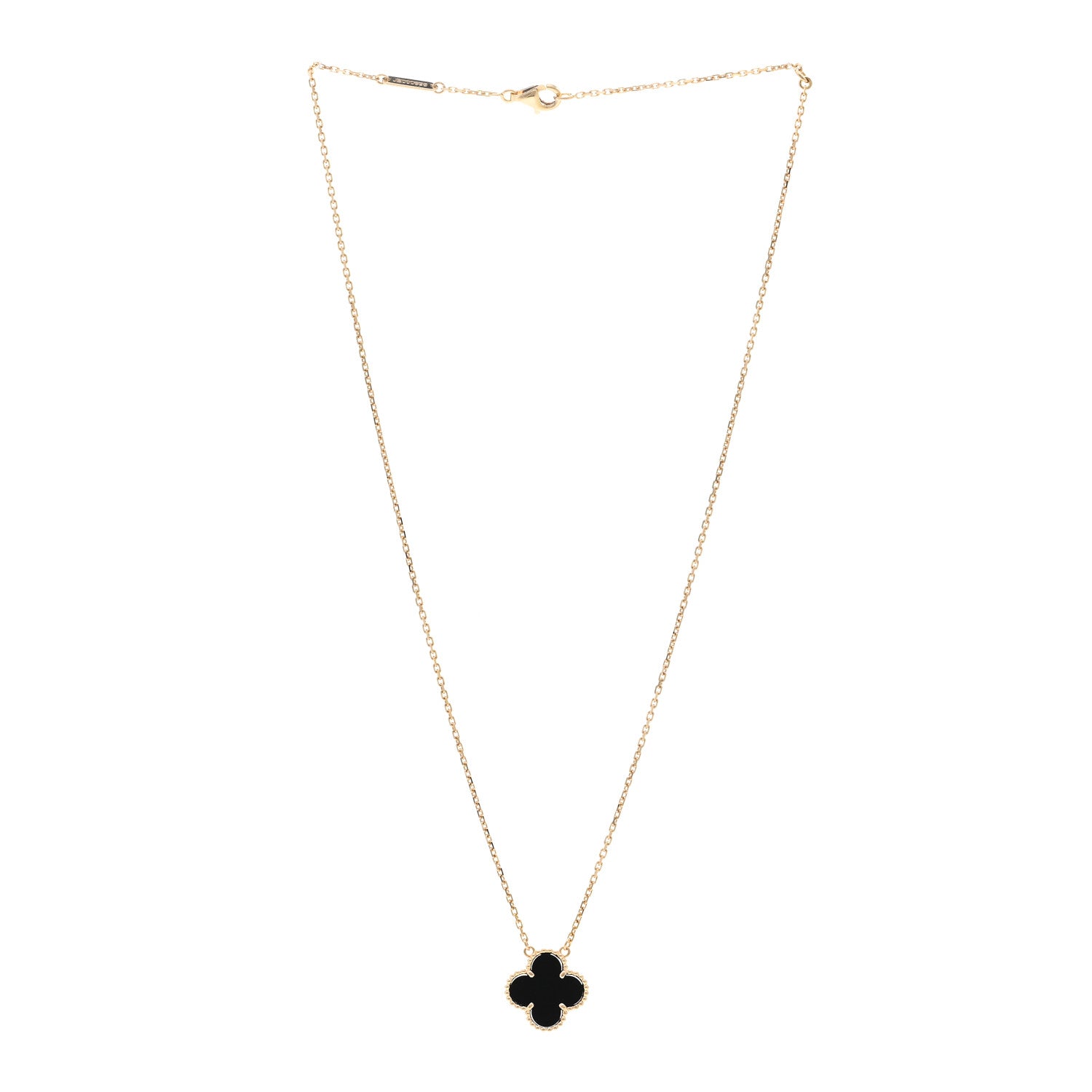 Van Cleef & Arpels 18K Yellow Gold Black Onyx Vintage Alhambra Pendant Necklace 3 of 4