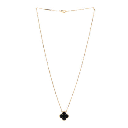 Van Cleef & Arpels 18K Yellow Gold Black Onyx Vintage Alhambra Pendant Necklace 3 of 4