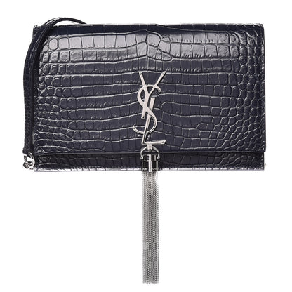 Saint Laurent Calfskin Crocodile Embossed Kate Monogram Tassel Chain Wallet Deep Marine 1 of 9