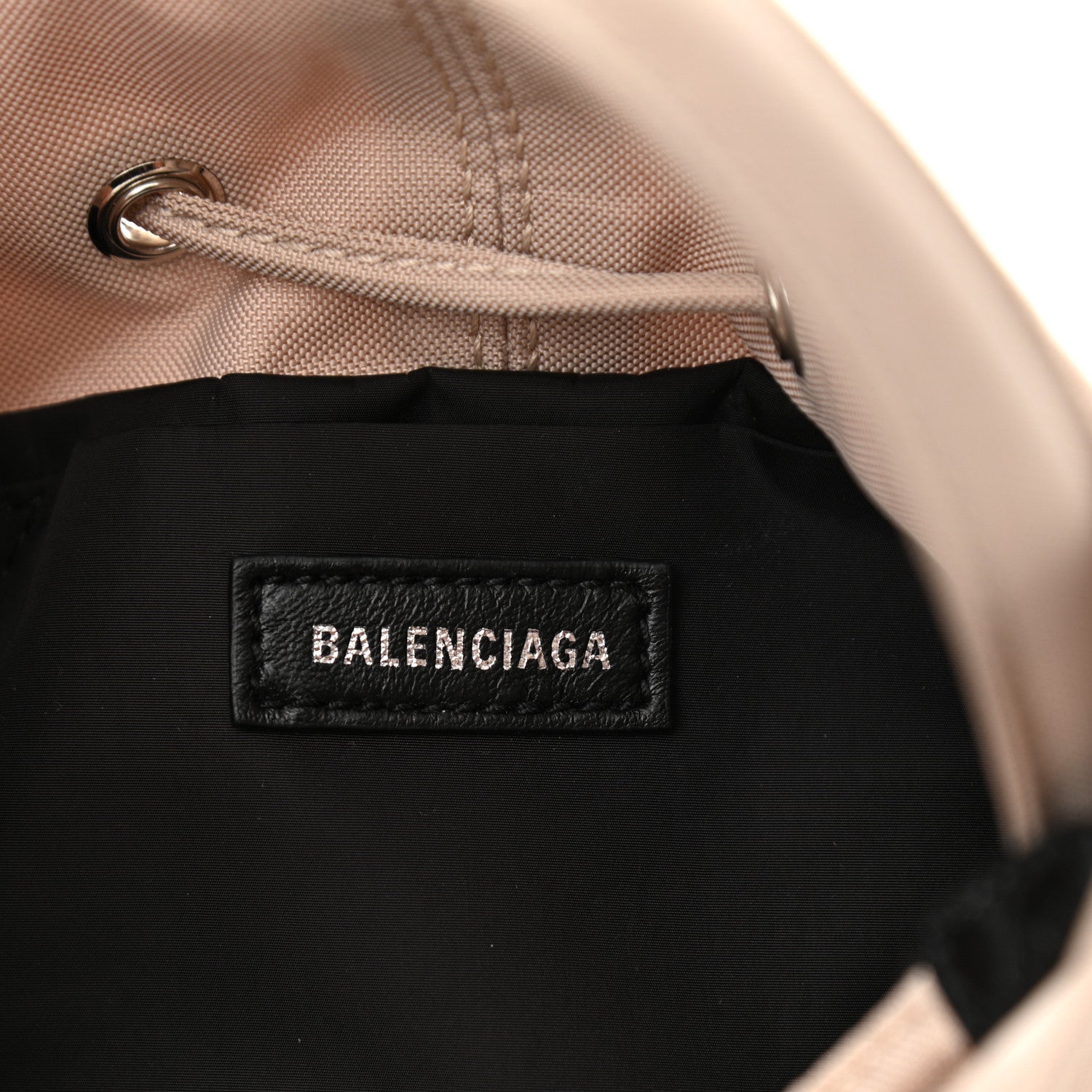 Balenciaga Recycled Sport Nylon Logo Embroidered Wheel Drawstring Bucket Bag Cream Black 6 of 9