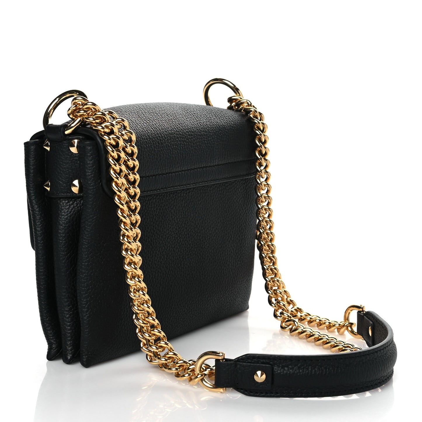 Calfskin Small Twin Skull Chain Crossbody Black