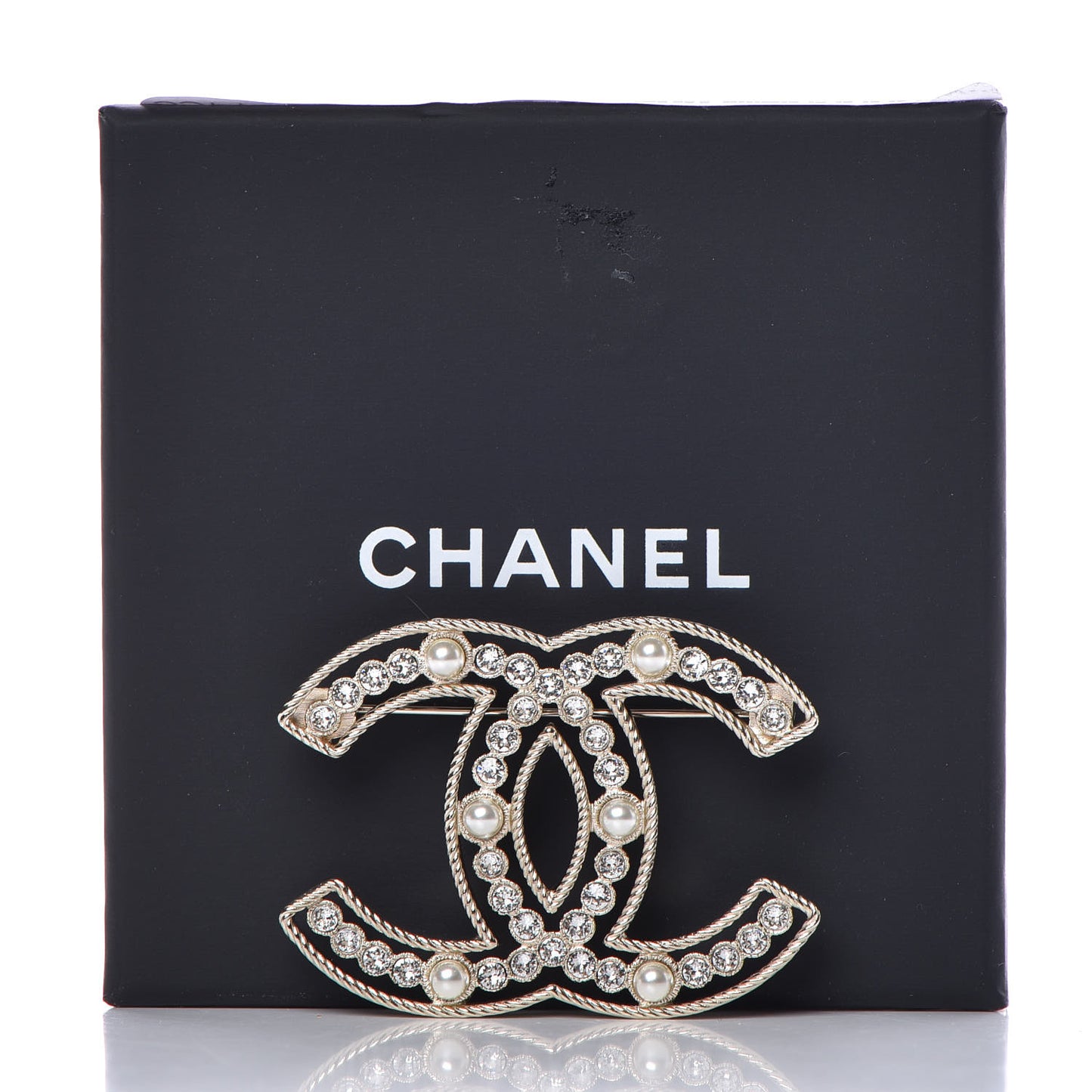 Pearl Crystal Sparkling Pearls CC Brooch Gold