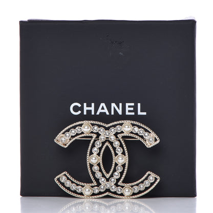 Chanel Pearl Crystal Sparkling Pearls CC Brooch Gold 5 of 5
