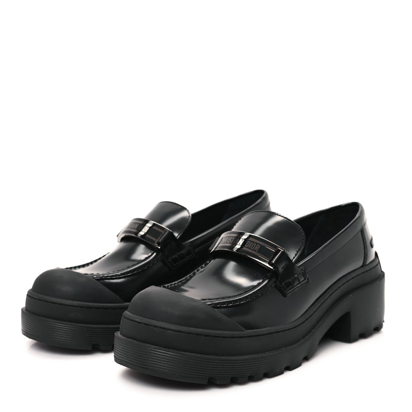 Brushed Calfskin Dior Code Lug Sole Platform 35mm Loafers 39.5 Black