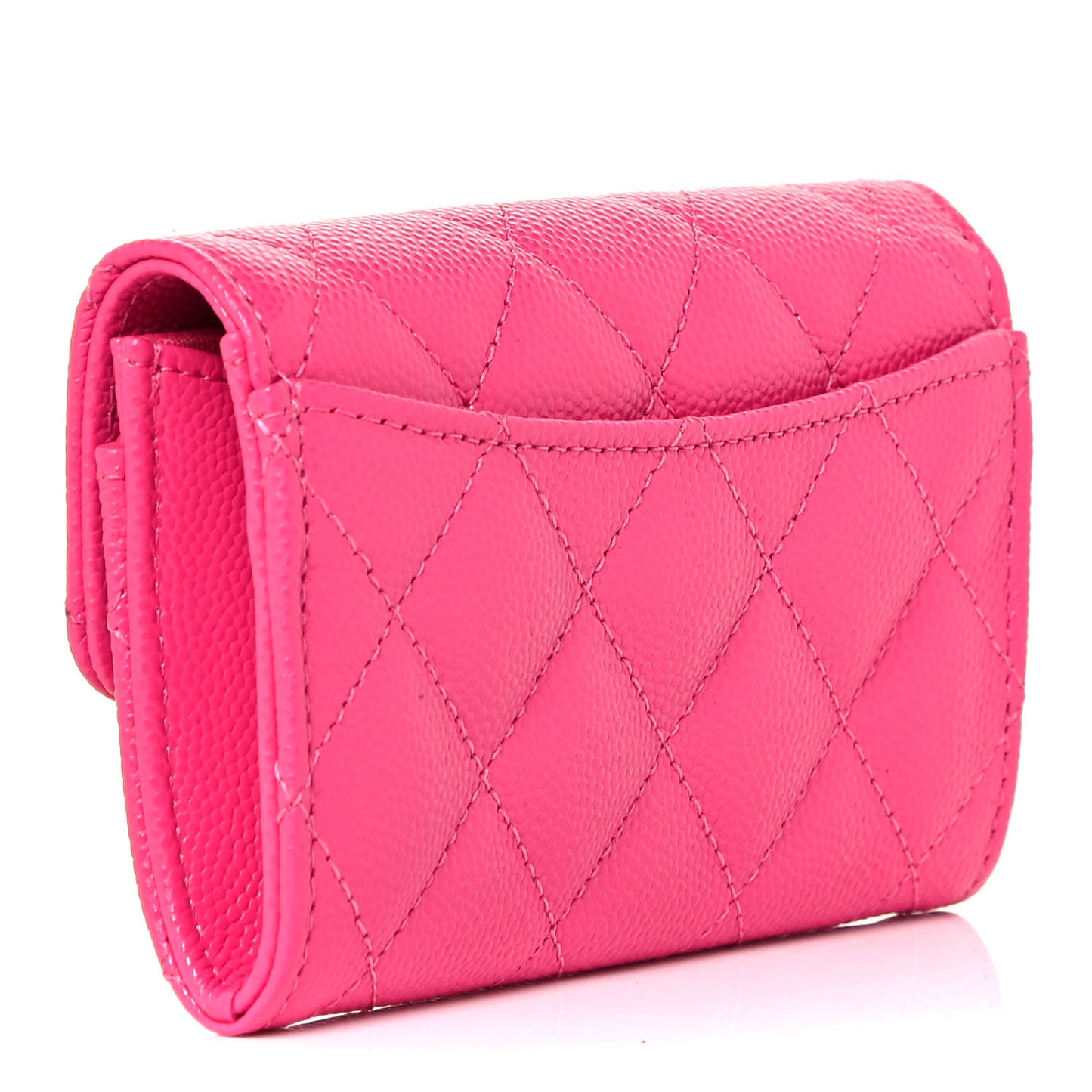 Caviar Quilted Flap Card Holder Wallet Dark Pink