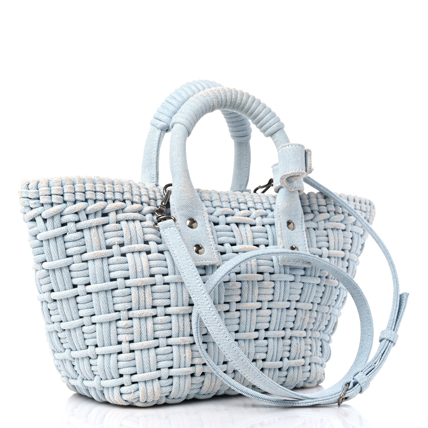 Balenciaga Washed Frayed Denim Braided XS Bistro Basket Blue 3 of 13