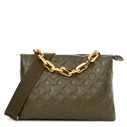 Louis Vuitton Lambskin Embossed Monogram Coussin MM Khaki 1 of 10