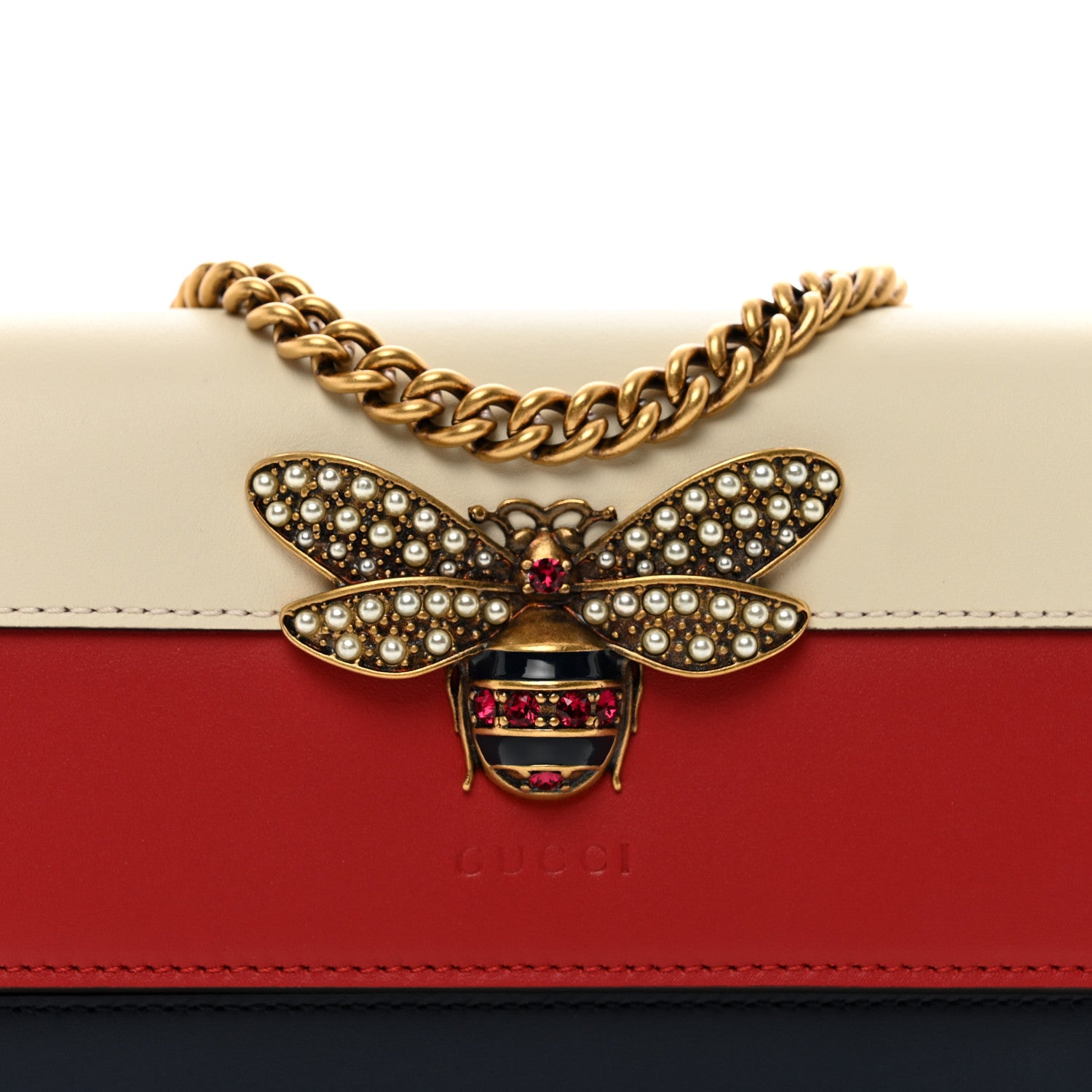 Gucci Calfskin Queen Margaret Chain Wallet Blue Agata Hibiscus Red Mystic White 7 of 9