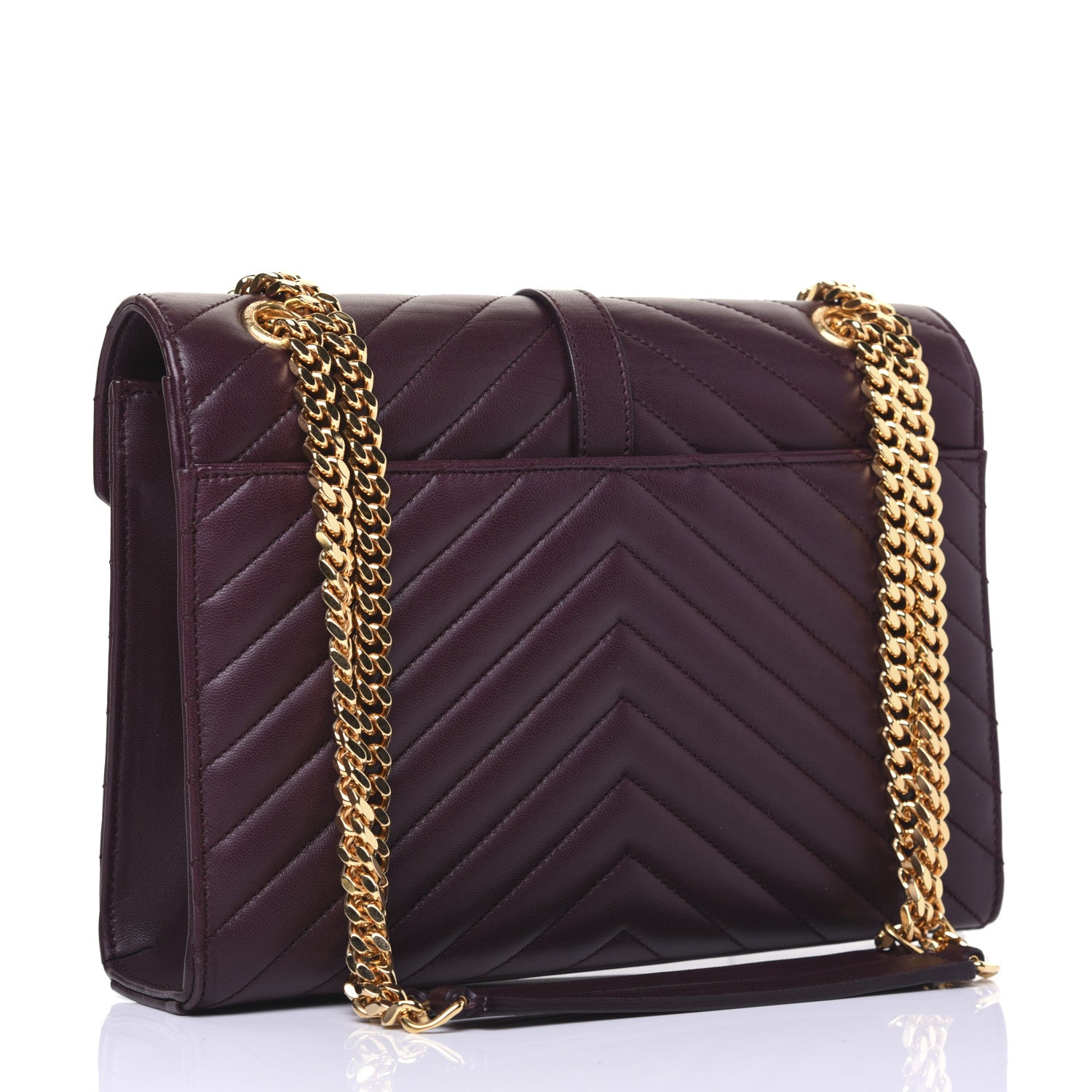 Saint Laurent Lambskin Matelasse Chevron Medium Monogram Satchel Amaranto 3 of 15