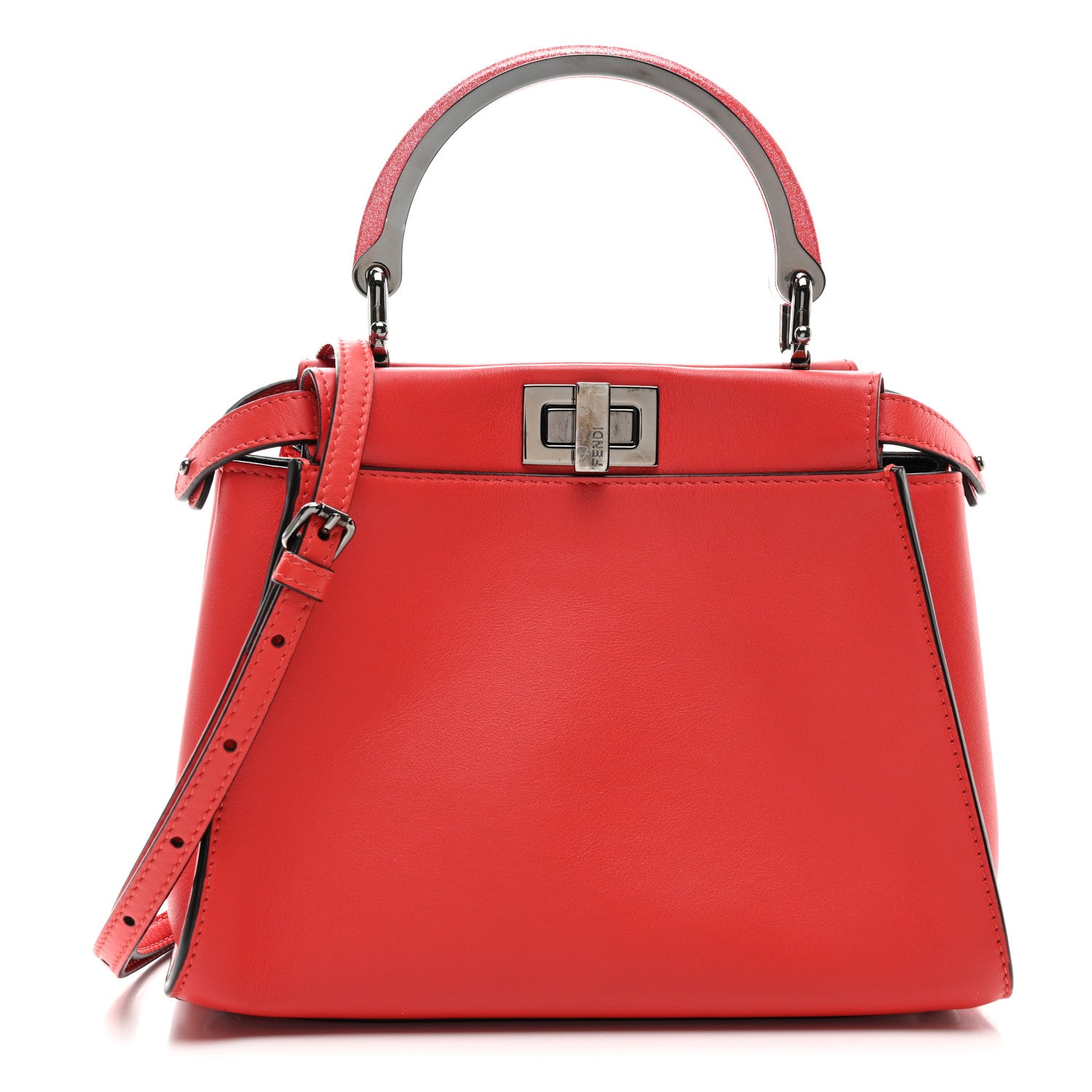 Fendi Vitello Seta Nappa Mini Plexi Handle Peekaboo Iconic Satchel Pomodoro 1 of 9